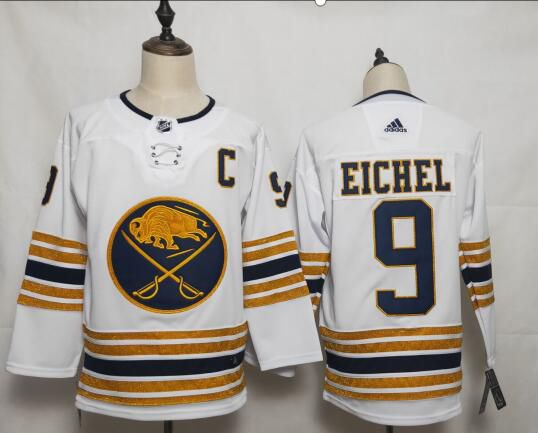 Men Buffalo Sabres #9 Eichel White Adidas 50th Anniversary Golden Edition NHL Jersey->buffalo sabres->NHL Jersey